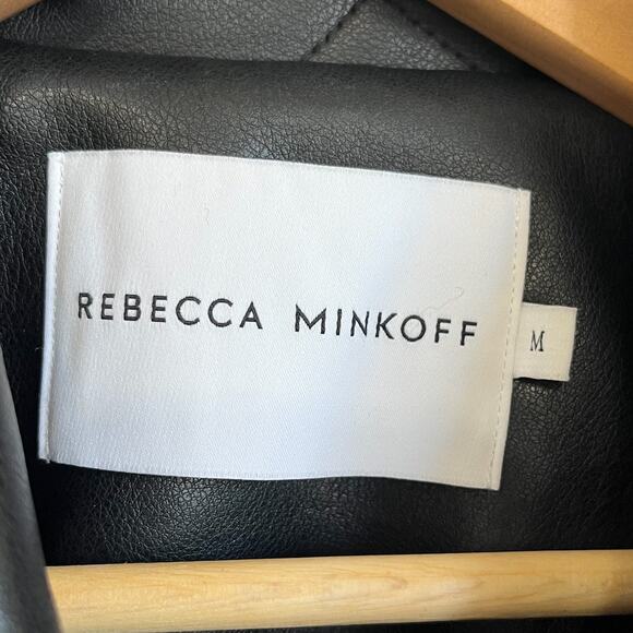 Rebecca Minkoff Women Bomber Jacket Medium Black Quilted Vegan Faux Leather Goth - Picture 9 of 15